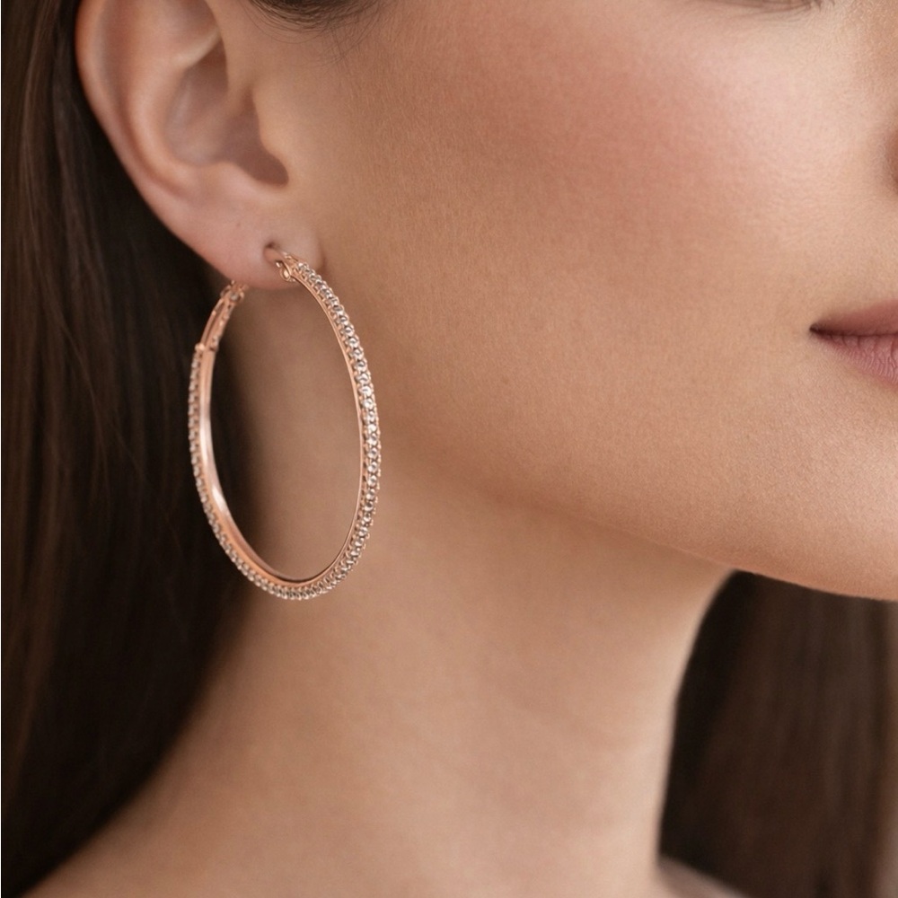 Rose Gold Diamond Accent Hoop Earrings